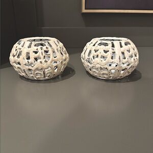 Pair of Decorative Distressed Metal Votive Candle Holders